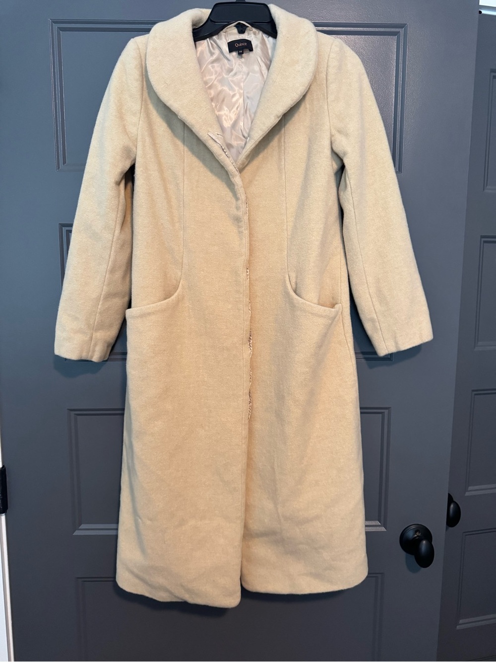 Quince Cream Long Trench Coat with Rounded Collar